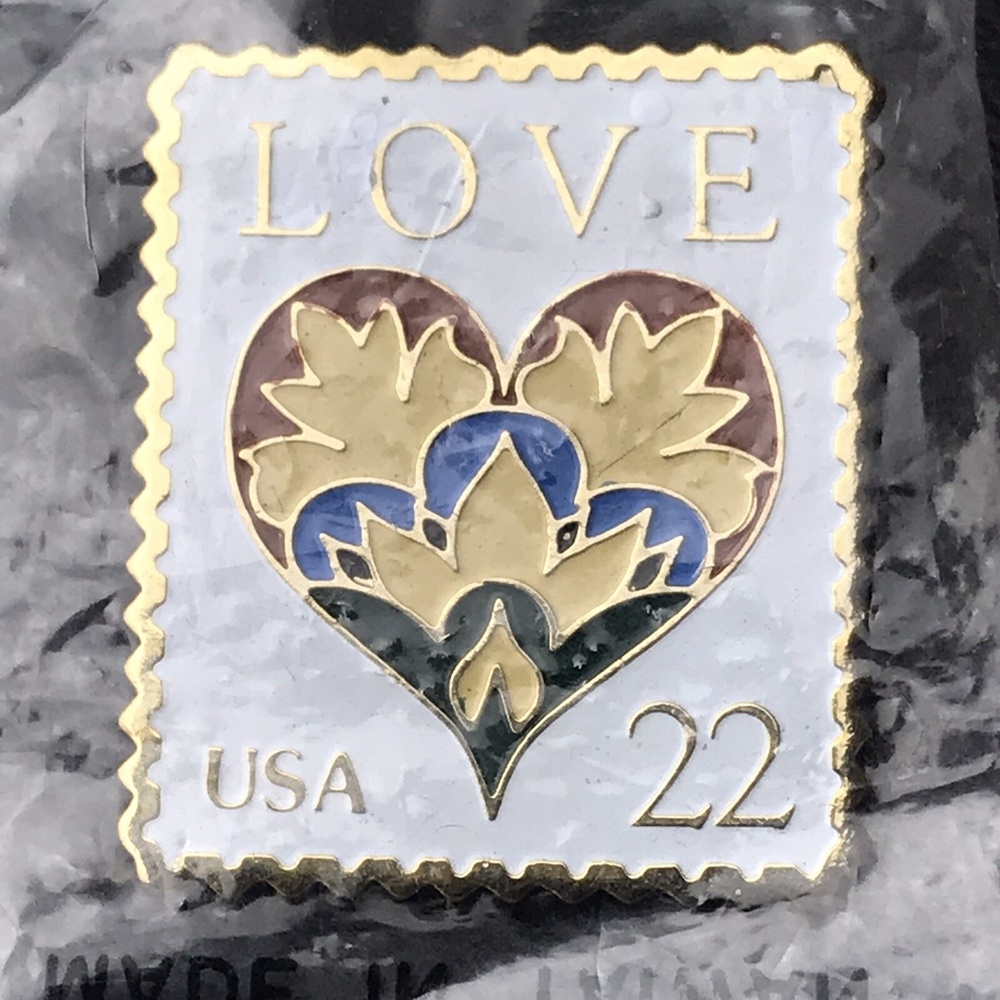 Love Stamp Pin United States Post Office 22 Cent in Original Package Enamel